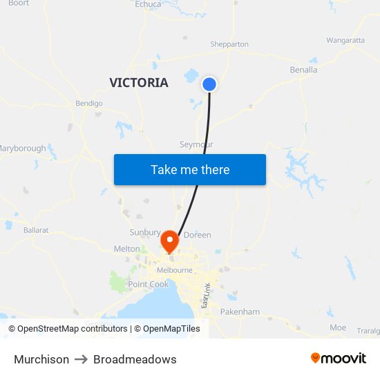 Murchison to Broadmeadows map