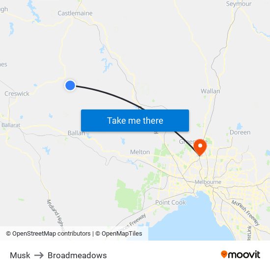 Musk to Broadmeadows map