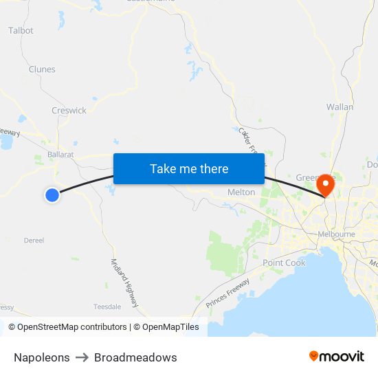 Napoleons to Broadmeadows map