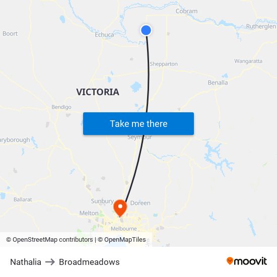 Nathalia to Broadmeadows map