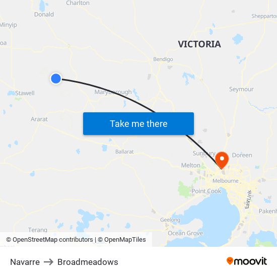 Navarre to Broadmeadows map