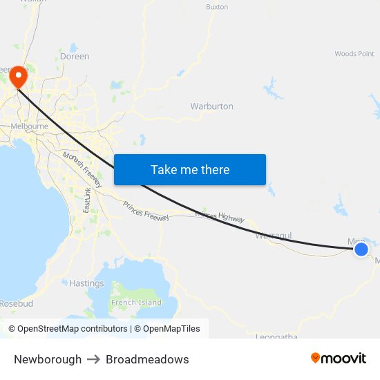 Newborough to Broadmeadows map