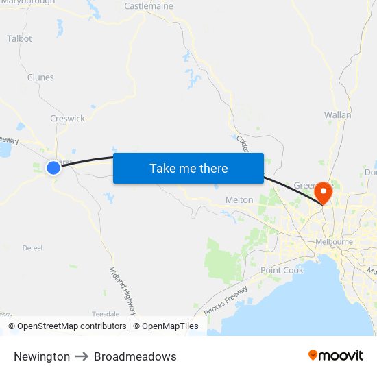 Newington to Broadmeadows map