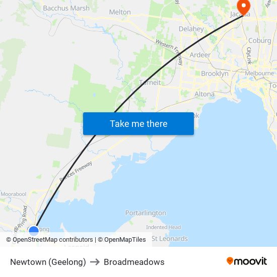 Newtown (Geelong) to Broadmeadows map