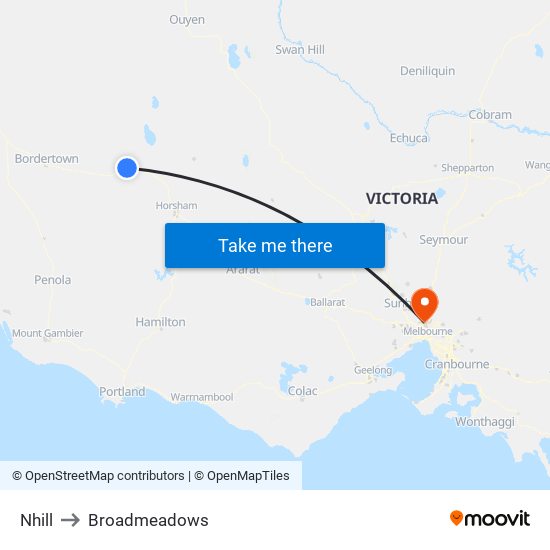 Nhill to Broadmeadows map