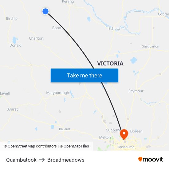 Quambatook to Broadmeadows map