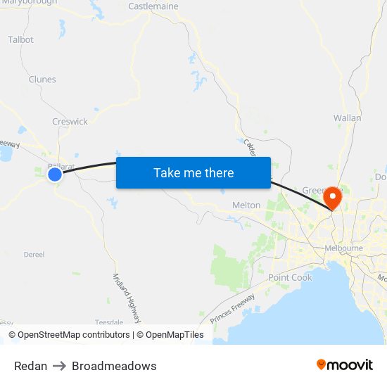 Redan to Broadmeadows map