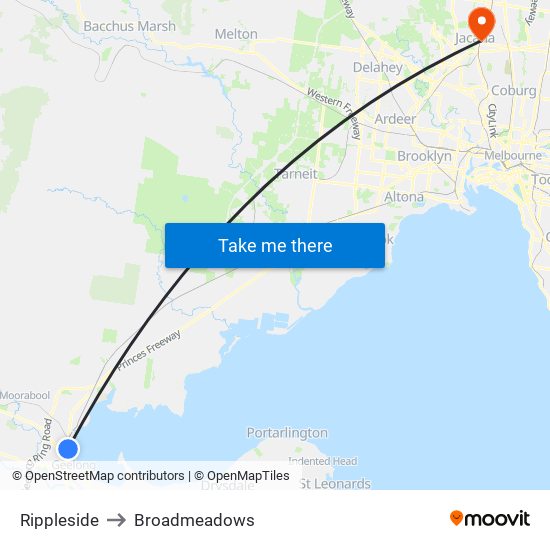 Rippleside to Broadmeadows map