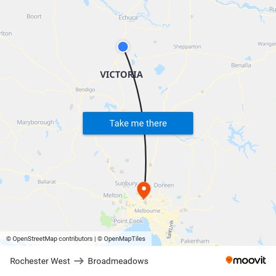 Rochester West to Broadmeadows map