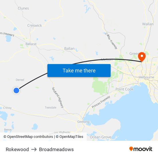 Rokewood to Broadmeadows map