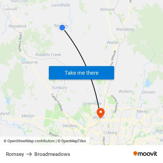 Romsey to Broadmeadows map