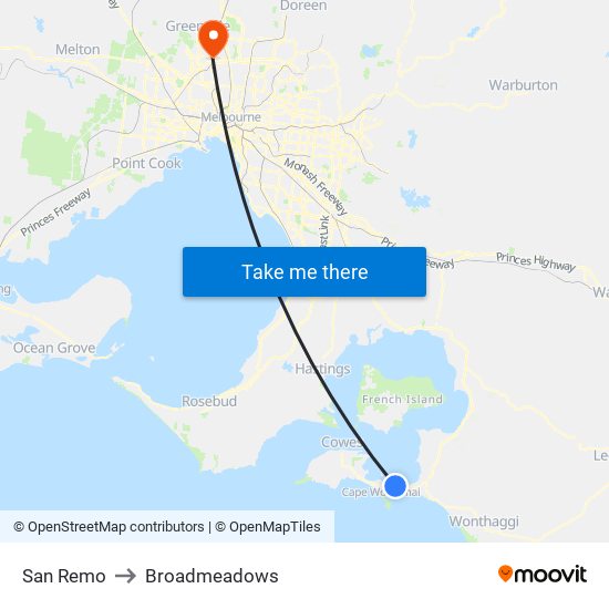 San Remo to Broadmeadows map