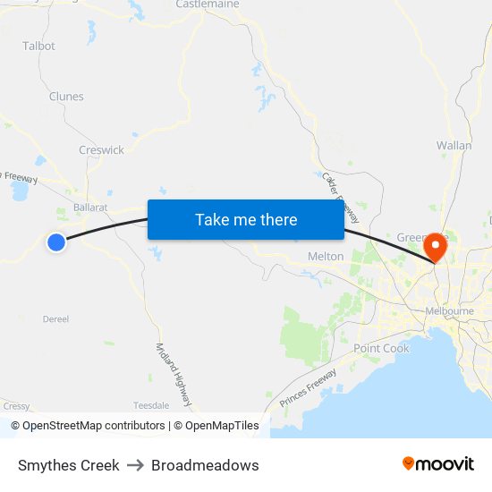 Smythes Creek to Broadmeadows map