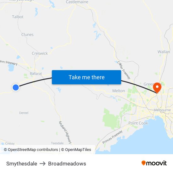 Smythesdale to Broadmeadows map
