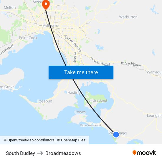 South Dudley to Broadmeadows map