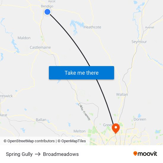 Spring Gully to Broadmeadows map