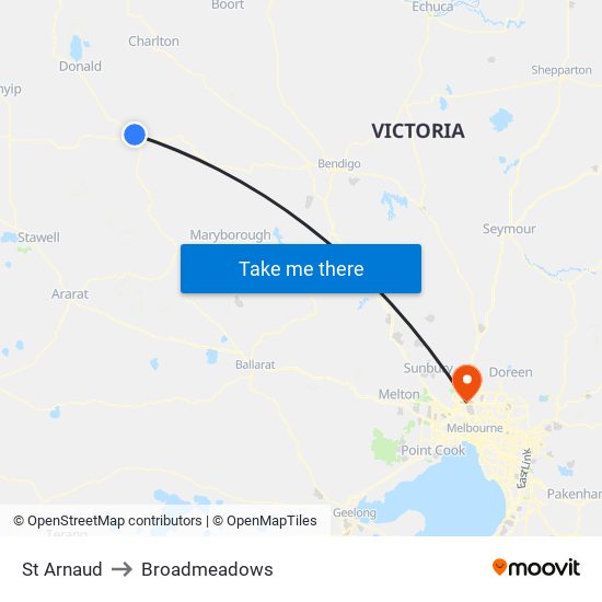 St Arnaud to Broadmeadows map