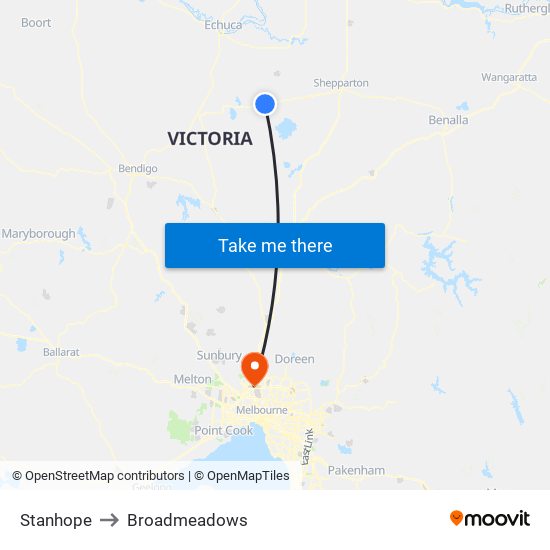 Stanhope to Broadmeadows map