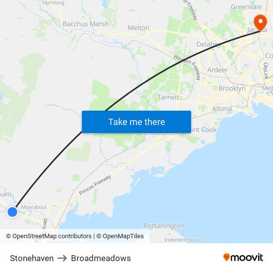 Stonehaven to Broadmeadows map