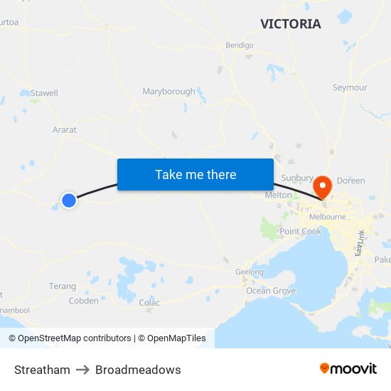 Streatham to Broadmeadows map