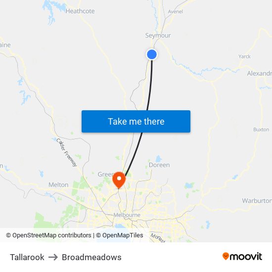 Tallarook to Broadmeadows map