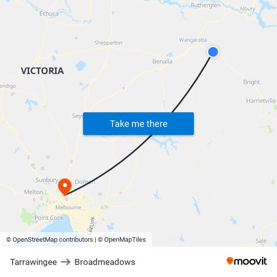 Tarrawingee to Broadmeadows map