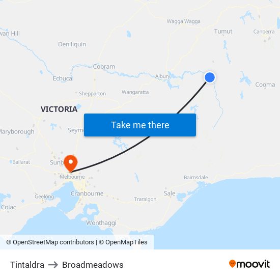 Tintaldra to Broadmeadows map