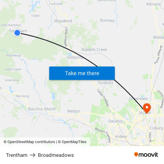 Trentham to Broadmeadows map