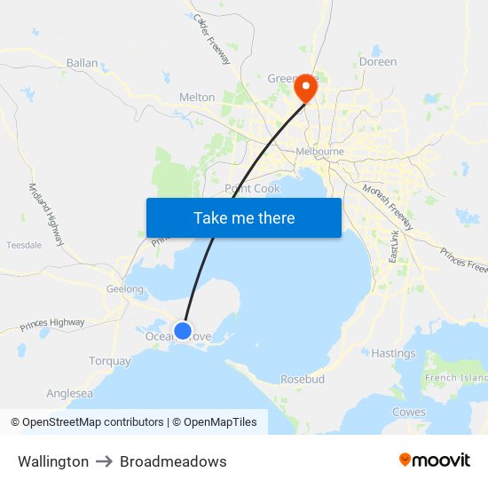 Wallington to Broadmeadows map