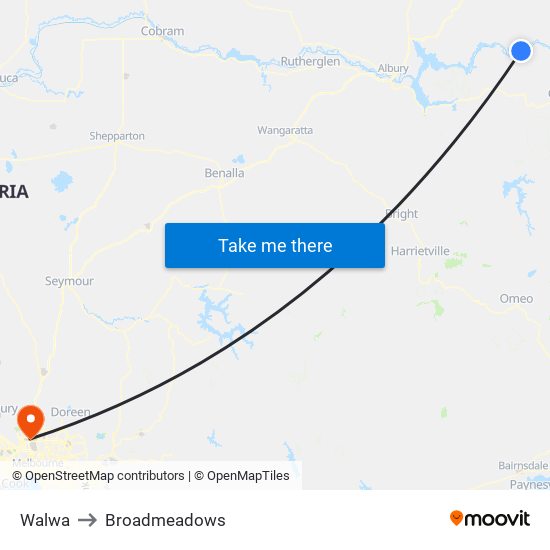 Walwa to Broadmeadows map