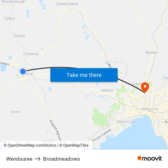 Wendouree to Broadmeadows map