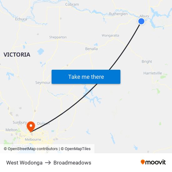 West Wodonga to Broadmeadows map