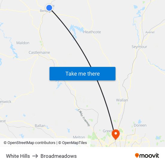 White Hills to Broadmeadows map