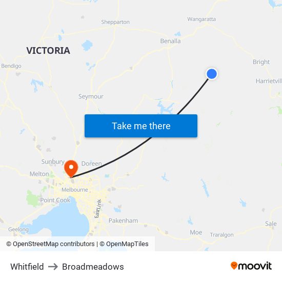 Whitfield to Broadmeadows map