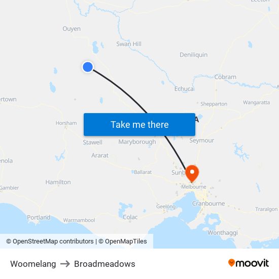 Woomelang to Broadmeadows map