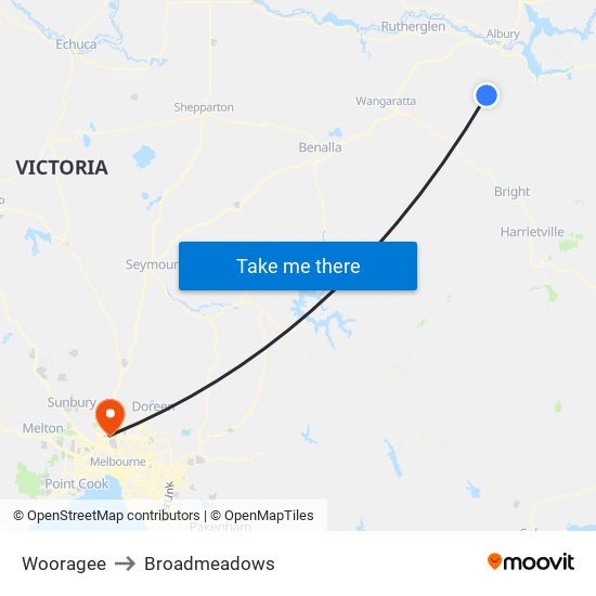 Wooragee to Broadmeadows map