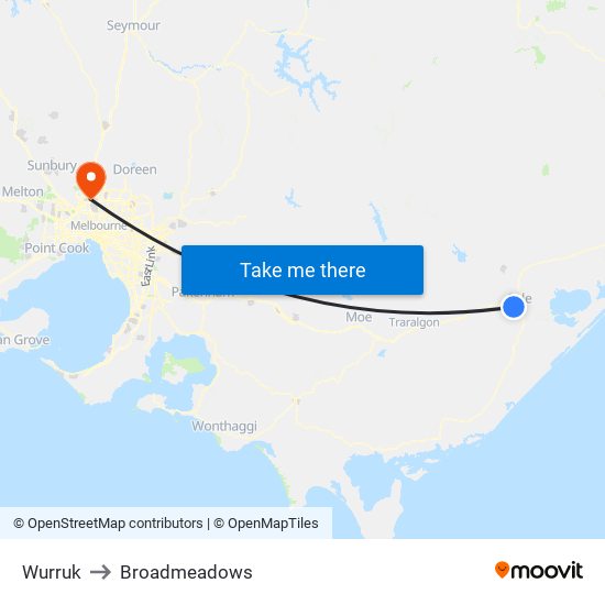 Wurruk to Broadmeadows map