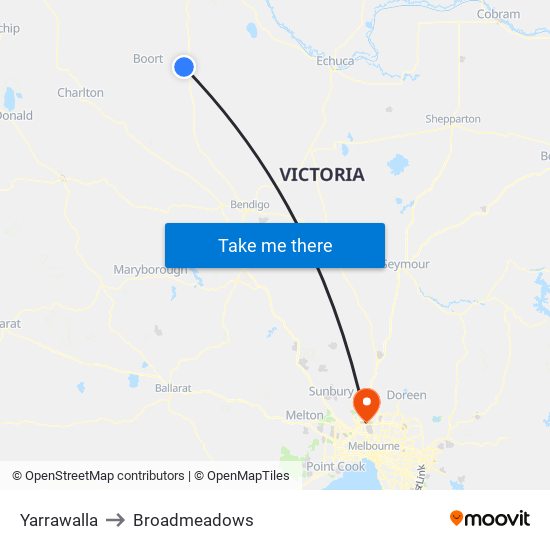 Yarrawalla to Broadmeadows map