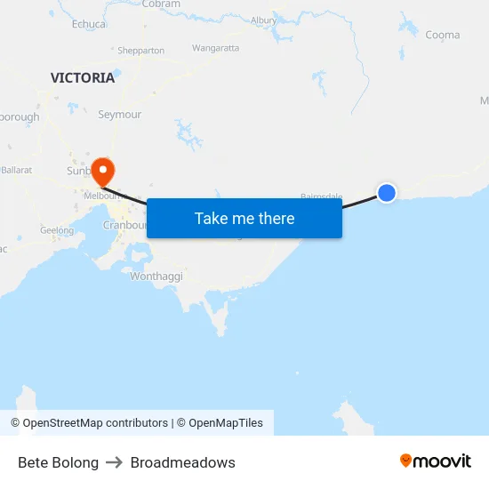 Bete Bolong to Broadmeadows map