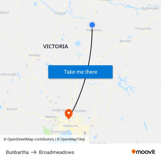 Bunbartha to Broadmeadows map