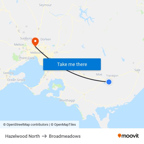 Hazelwood North to Broadmeadows map
