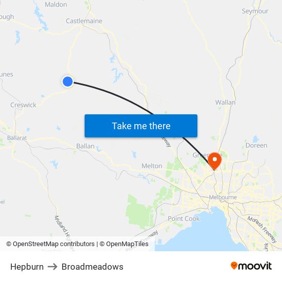 Hepburn to Broadmeadows map