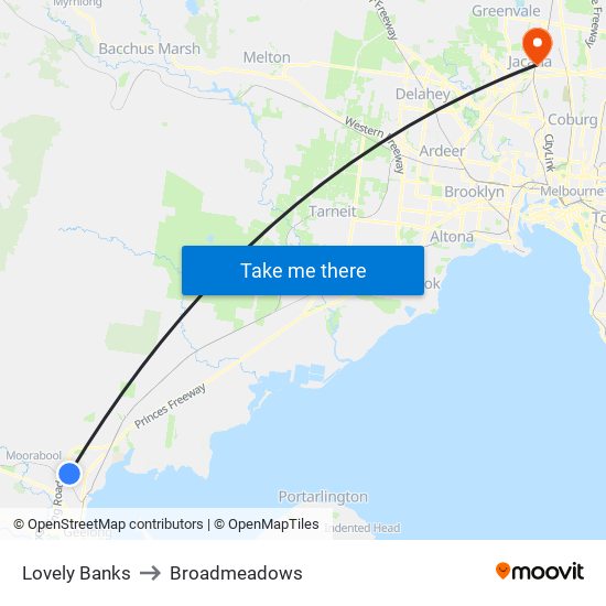 Lovely Banks to Broadmeadows map