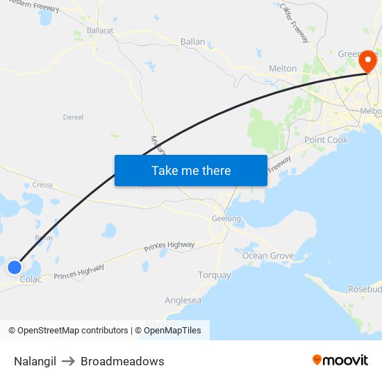 Nalangil to Broadmeadows map