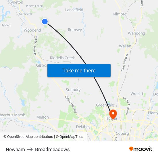 Newham to Broadmeadows map