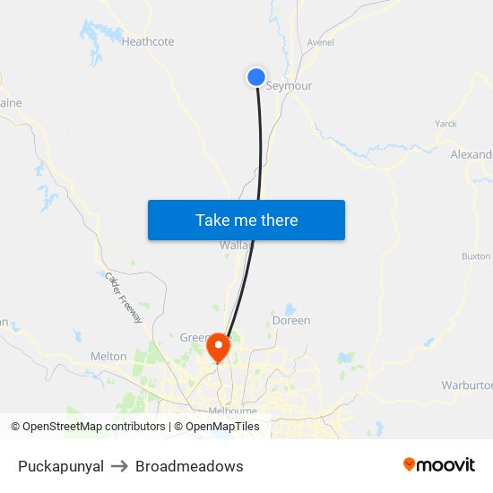 Puckapunyal to Broadmeadows map