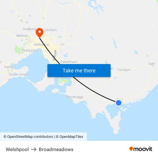 Welshpool to Broadmeadows map