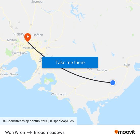 Won Wron to Broadmeadows map