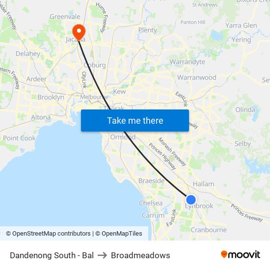 Dandenong South - Bal to Broadmeadows map