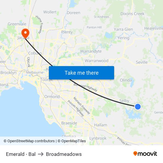 Emerald - Bal to Broadmeadows map